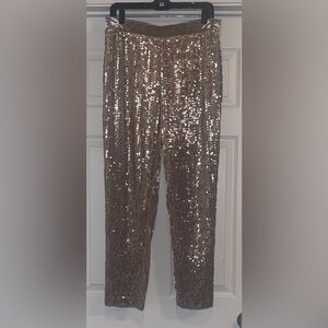Sequin Pants in Shimmering Gold with soft back and waistband.